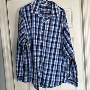 VAN HEUSEN  men's long-sleeve button-down shirt, size XXL 18-18 1/2 blue black